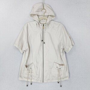Chicos Jacket Womens 2 Cream 12 Short Sleeve Hooded Windbreaker Lightweight